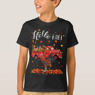 Camiseta Galinha de Carvalho Cai Carro Vermelho Autumn