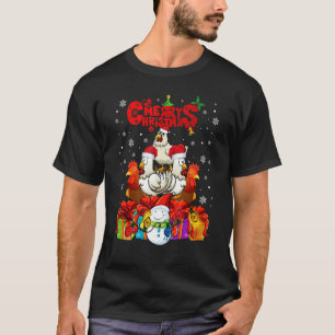 Camiseta Galinha de Natal Alegre Chapéu de Papai Noel Luzes