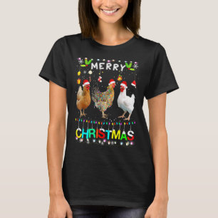 Camiseta Galinha de Natal Alegre Chapéu de Papai Noel Luzes