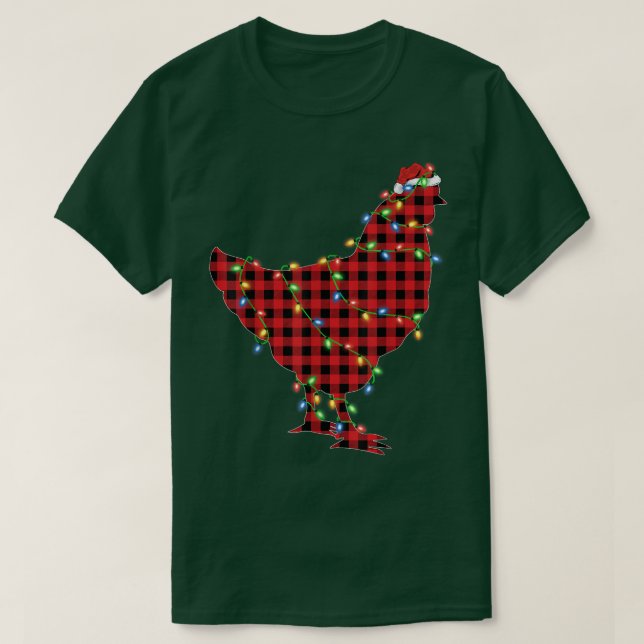 Camiseta Galinha de Pássaro Galinha Natal Luz Vermelha Búfa (Frente do Design)
