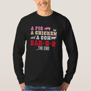 Camiseta Galinha de porco e vaca entram em um Bar B-Q no fi