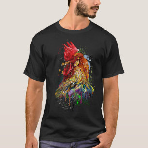 Camiseta Galinha Desenhada à Mão com Tinta à Base de Água S