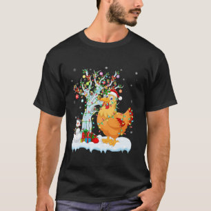 Camiseta Galinha-do-campo Xmas Lighting Tree Santa Hat Chic