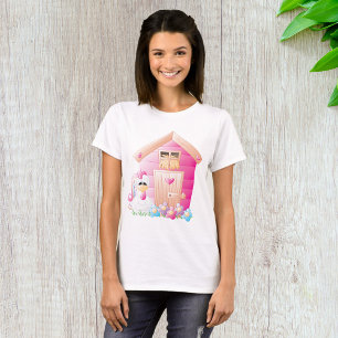 Camiseta Galinha e Casinha Rosa com Flores