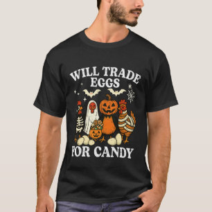 Camiseta Galinha engraçada de Halloween troca ovos por truq
