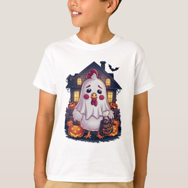 Camiseta Galinha Fantasma do Halloween #1 Arte Digital (Frente)