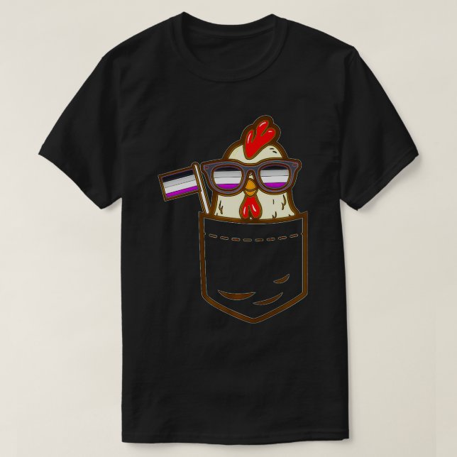 Camiseta Galinha Fazenda de bolso LGBTQ Bandeira Aseual Ace (Frente do Design)
