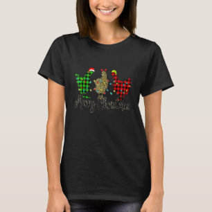 Camiseta Galinha Feliz Natal Vermelho Xadrez Verde Leopard