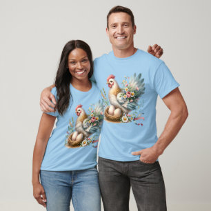Camiseta Galinha Floral com Ovos Charme de Fazenda Antiga