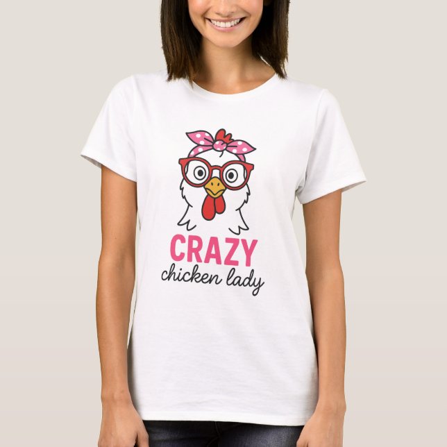 Camiseta Galinha Louca Senhora Engraçada Presente com Óculo (Frente)