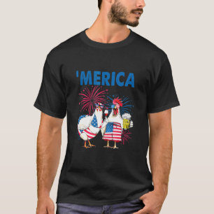 Camiseta Galinha Merica American Flag Chicken Beer 4th Of J