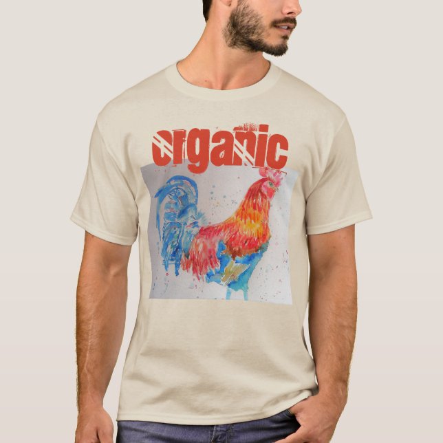 Camiseta Galinha Orgânica Watercolor Red Rooster T Shirt (Frente)