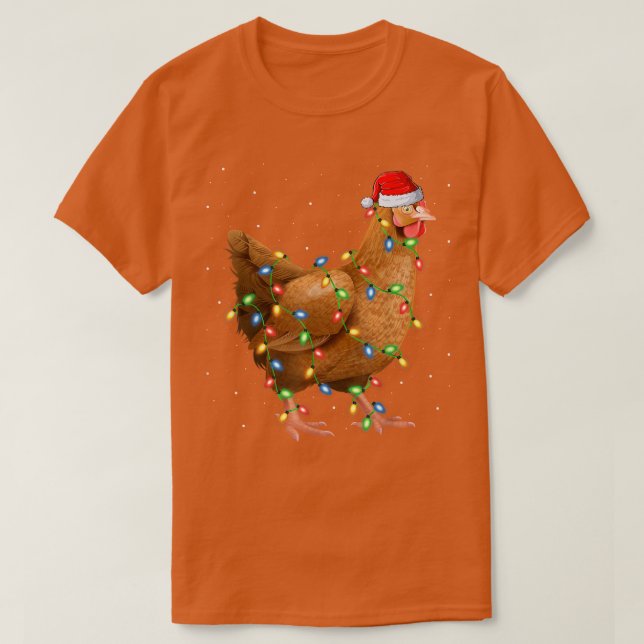 Camiseta Galinha Pássaro Voador do Natal Luzes Papais noeis (Frente do Design)