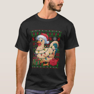 Camiseta Galinha Pássaro Xmas Luzes Feias de Santa Hat Gali