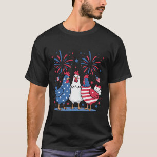 Camiseta Galinha Patriótica Engraçada Bandeira Dos EUA 4 De