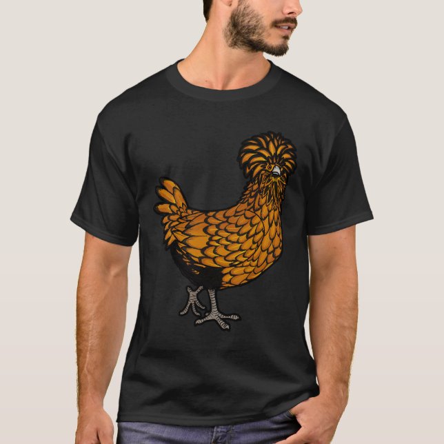 Camiseta Galinha Polonesa Lacrada em ouro (Frente)