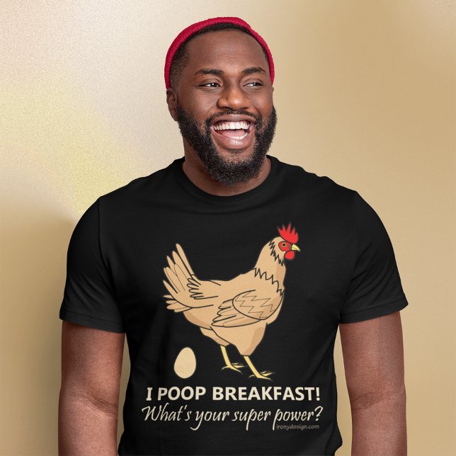 Camiseta Galinha Poops Café da Manhã Engraçado Escuro (Criador carregado)