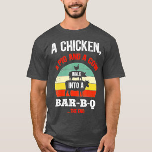 Camiseta Galinha, Porco E Vaca Andam Engraçados Com Bar B Q