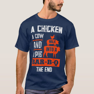 Camiseta Galinha, Porco E Vaca Andam Engraçados Por Bar-b-q