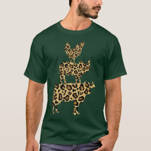 Camiseta Galinha Porco Vaca Leopardo Empilhado Animais de C