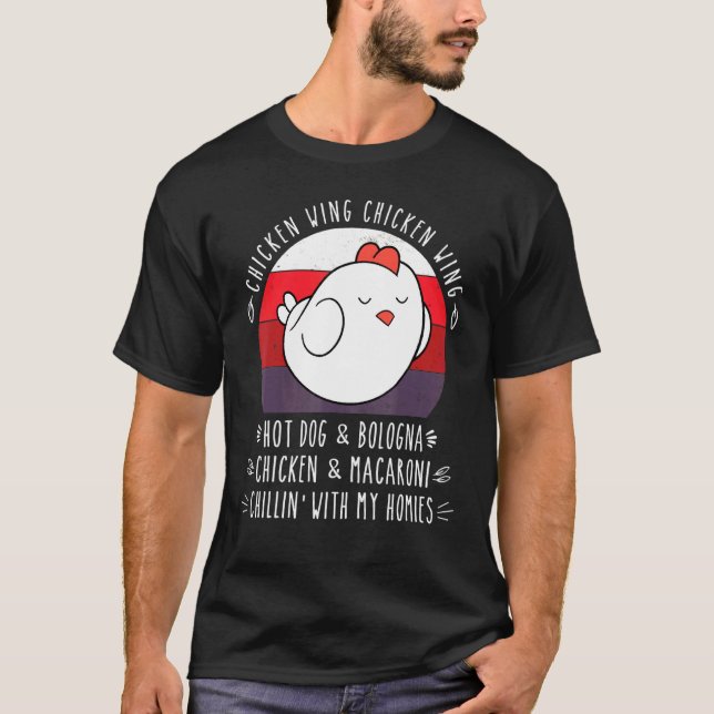 Camiseta Galinha Que Anca Galinha Asas Cão Quente Bolonha V (Frente)
