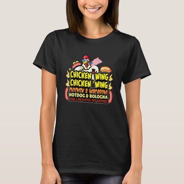 Camiseta Galinha Que Anca Galinha Assustando Hotdog E Bolog (Frente)