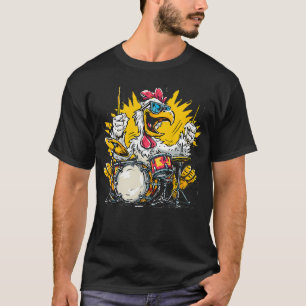 Camiseta Galinha Ritmo Com Tambores Para Amantes de Bateria