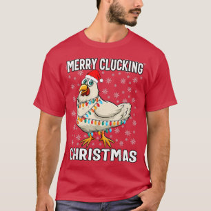 Camiseta Galinha Santa Hat de Natal com feliz depenando