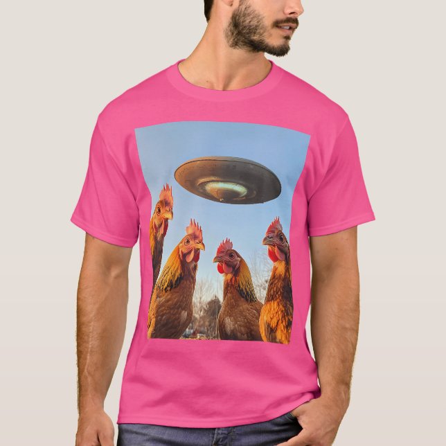 Camiseta Galinha Selfie Com Aliens Ufos Gráfico Engraçado (Frente)