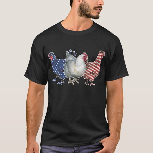 Camiseta Galinha Vermelha Branca Azul Bandeira Americana Pa (Frente)