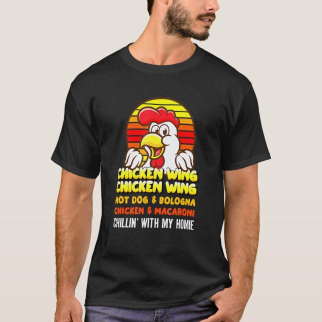Camiseta Galinha Wing Galinha Wing Hotdog E Bolonha Para K (Frente)