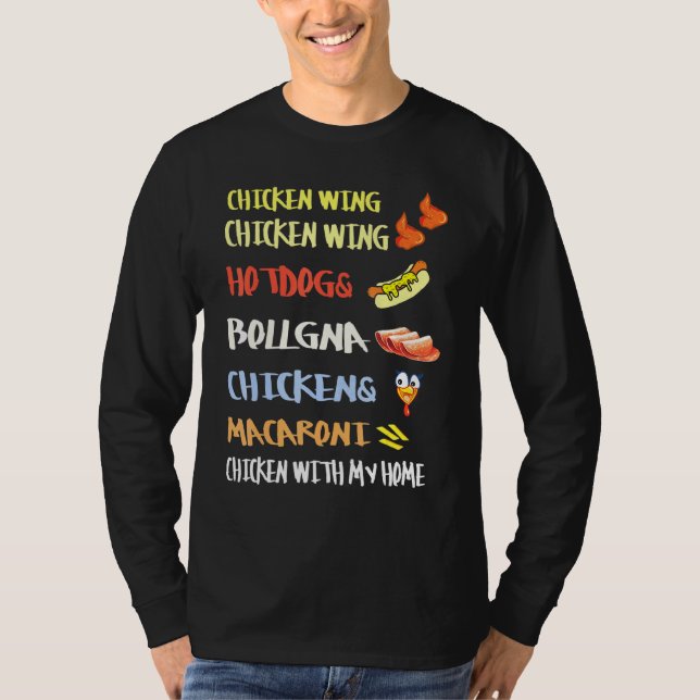 Camiseta Galinha Wing Galinha Wing Hotdog E Crianças De Bol (Frente)
