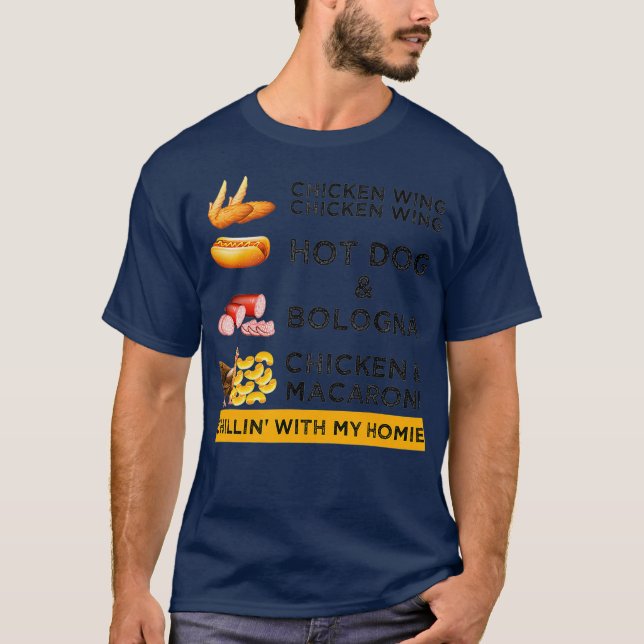 Camiseta Galinha Wing Galinha Wing Hotdog e Homens de Bolon (Frente)