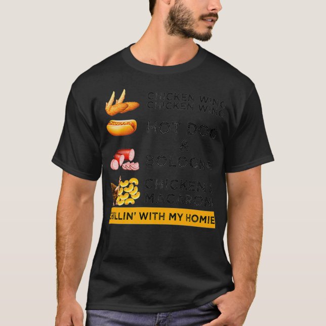 Camiseta Galinha Wing Galinha Wing Hotdog e Homens de Bolon (Frente)