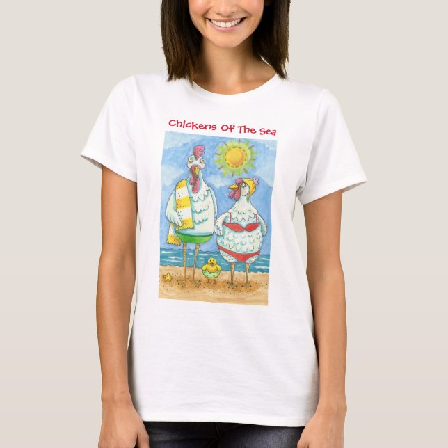 CAMISETA GALINHAS DO MAR, CARTOON T-SHIRT ENGRAÇADO (Frente)