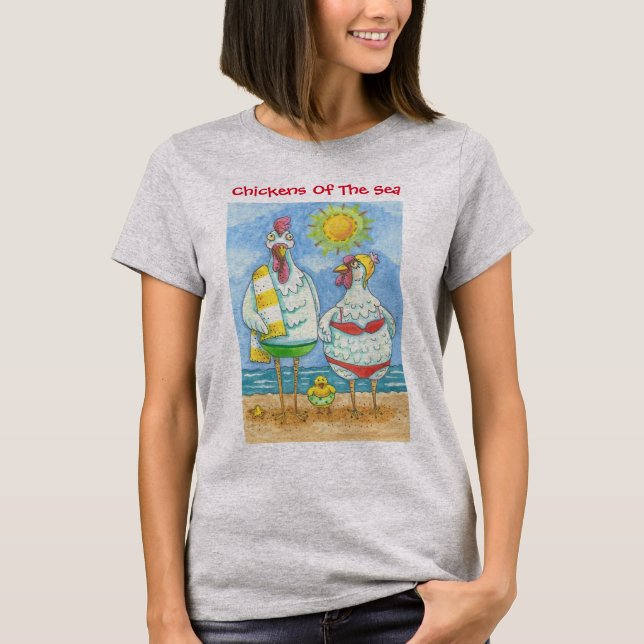 CAMISETA GALINHAS DO MAR, CARTOON T-SHIRT ENGRAÇADO (Frente)