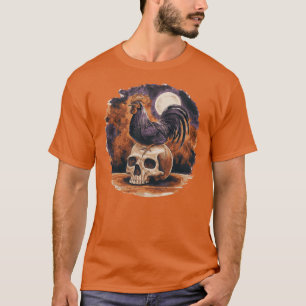 Camiseta Galo Bruxo no Topo da Caveira Halloween Bruxaria R
