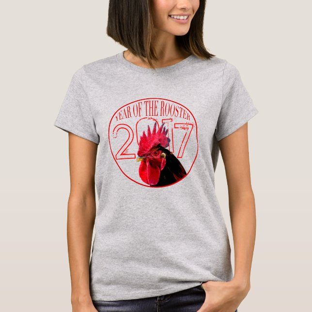 Camiseta Galo Chinês Pixelizado Ano Novo 2017 Mulheres Tee (Frente)