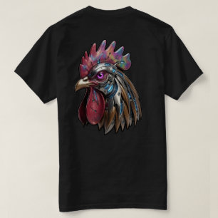 Camiseta Galo Ciberpunk Arte Mecânica Iridescente