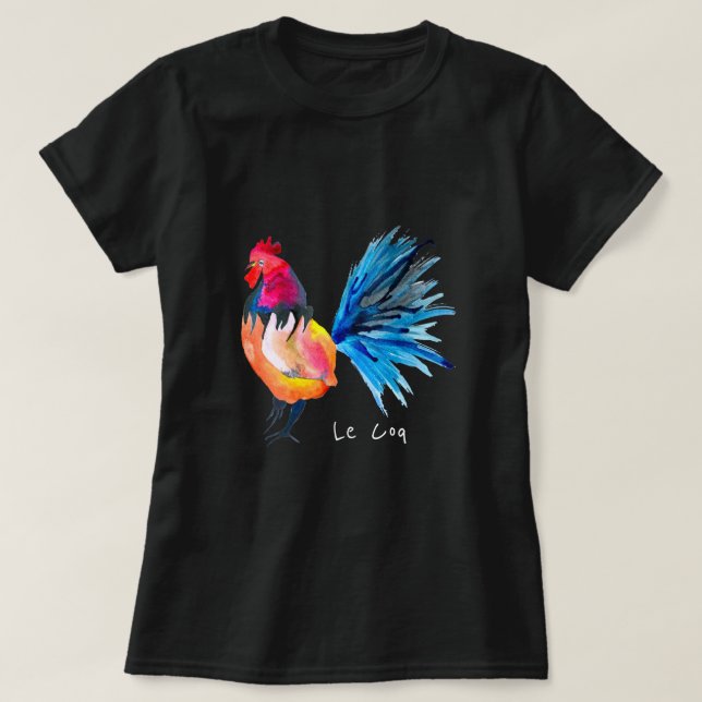 Camiseta Galo colorido Le coq aquarela animal T-Shirt (Frente do Design)