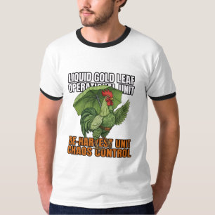 Camiseta Galo de Controle de Caos Folha de Ouro Líquido