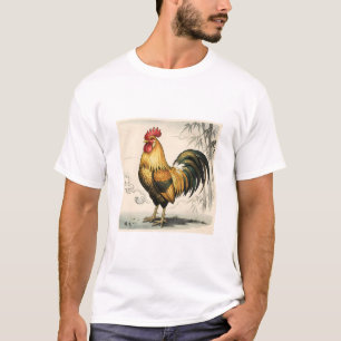 Camiseta Galo dourado arte japonesa