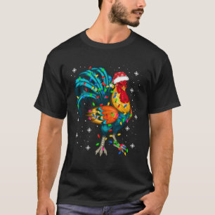 Camiseta Galo Galinha Árvore de Natal Santa Hat Engraçado X