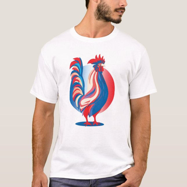 Camiseta Galo Patriótico da Bandeira Francesa (Frente)