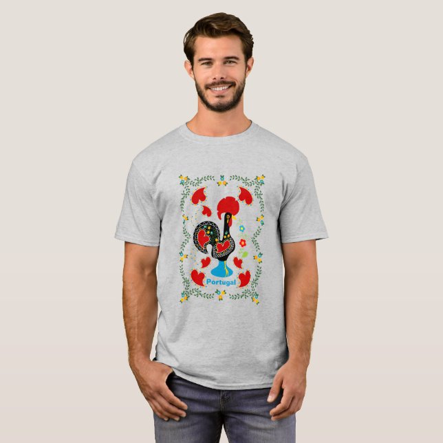 Camiseta Galo Tradicional de Portugal em preto (Frente Completa)