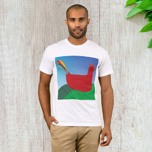 Camiseta Galo Vermelho Colorido com Cauda do Arco-Íris em H