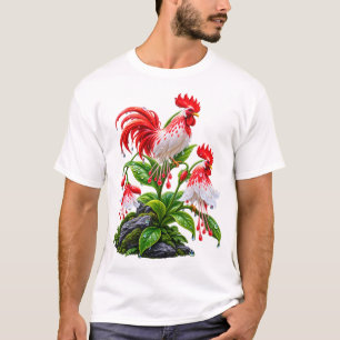 Camiseta Galo Vermelho Dewy Flor Tropical Natureza