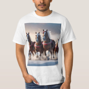 Camiseta Galopando pela neve: Cavalos Mágicos dos Papais no