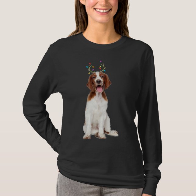 Camiseta Galsh Springer Spaniel Reindeer Cão de Natal (Frente)