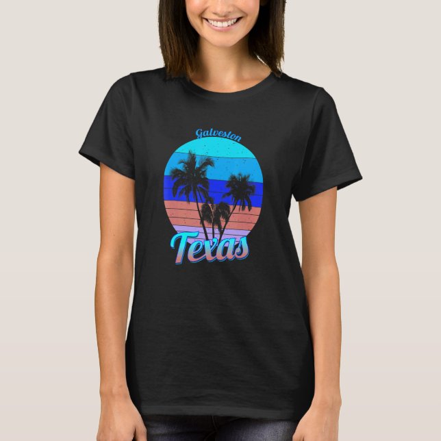 Camiseta Galveston Texas Retro Tropical Palm Trees Férias (Frente)